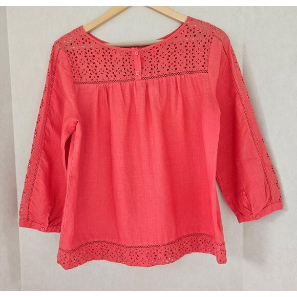 J.Crew Linen Eyelet Peasant Blouse | Coral Orange Boho Top | Women’s Small - Picture 8 of 9